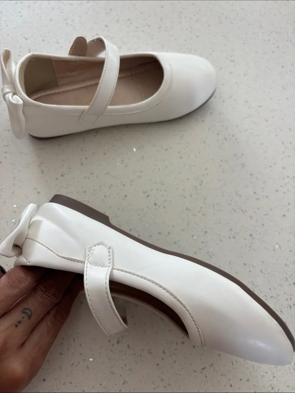 Girls White Mary Jane School Flats with Hook-and-Loop Strap